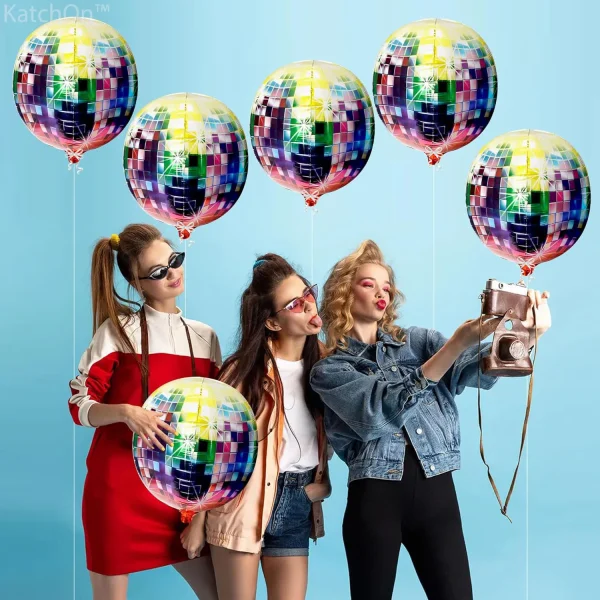 Silver disco balloons for 80s and 70s party decorations - Image 2